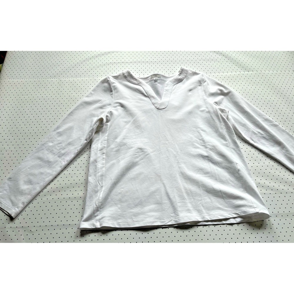 J. Jill White Long Sleeve Split Neck Long Sleeve Top Women's Medium Minimalist